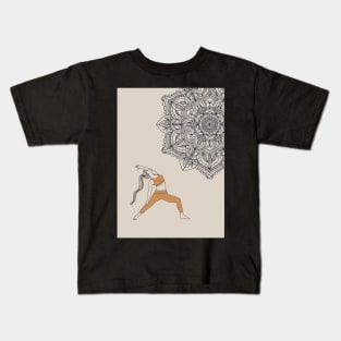 Minimalist Mandala Warrior Yoga Girl Kids T-Shirt